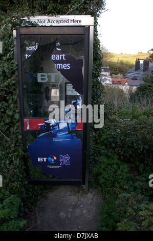 Ce milieu rural KX100 BT phone kiosk est devenu négligés et envahis par les ronces, en raison de la croissance de l'utilisation du téléphone mobile. Angleterre, Royaume-Uni. Banque D'Images