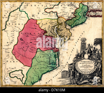 Virginie, Caroline et Marylandia en Amérique septentrionali Britannorum MP 1759 Banque D'Images