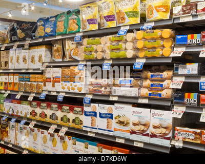 L'allée sans gluten dans le marché du frais Épicerie en Caroline du Sud, USA Banque D'Images