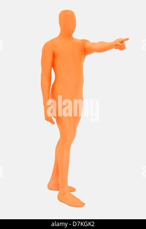 Homme mûr en orange sur fond blanc zentai Banque D'Images