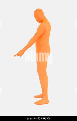 Homme mûr en orange sur fond blanc zentai Banque D'Images
