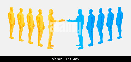 Les hommes de zentai shaking hands on white background Banque D'Images