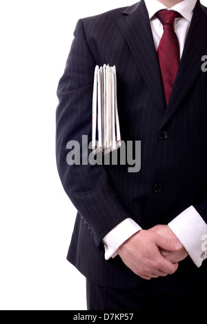 Businessman avec un groupe de documents sous le bras isolated on white Banque D'Images