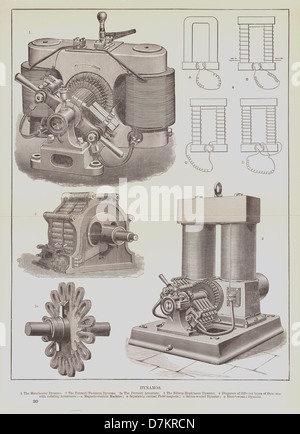 Plaque gravée livre illustrant l'énergie, dynamos, vers 1890 Banque D'Images