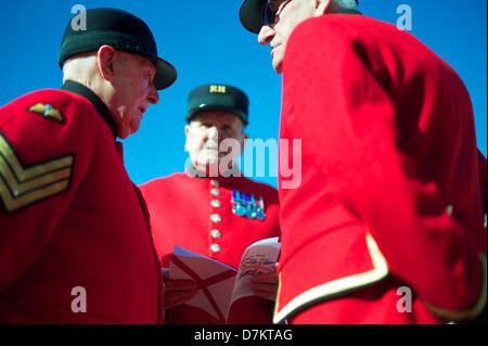 Chelsea retraités visiter Jersey, Channel Islands pour la célébration de la journée de libération. Le 9 mai 2013 est le 68e anniversaire de la libération de Jersey, Îles à l'occupant allemand pendant la seconde guerre mondiale. Banque D'Images