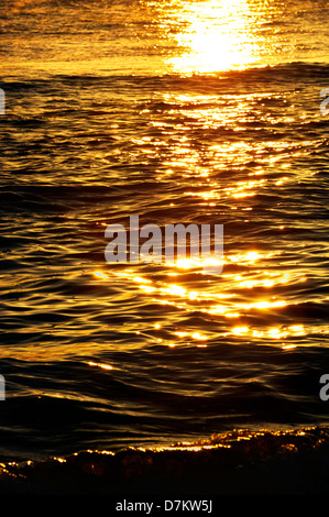 Soirée coucher de soleil sur Delray public Beach Florida avec un éclat de soleil doré se reflétant sur les vagues de l'océan. Autoroute A1A N Ocean Blvd. Plages écologiques et océans biodivers. Banque D'Images