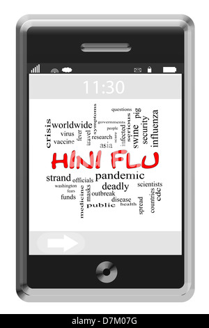 H1N1 Mot Concept Cloud de téléphone à écran tactile avec beaucoup de termes tels que l'épidémie, virus, la peur, la maladie et plus encore. Banque D'Images