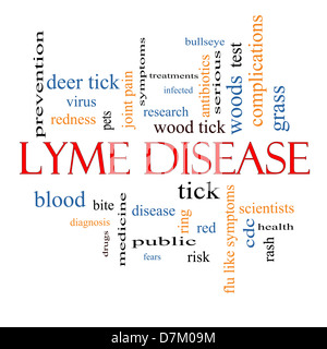 La maladie de Lyme mot Concept Cloud avec beaucoup de termes comme deer tick, sang, Bullseye, mordent et plus encore. Banque D'Images