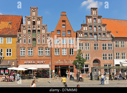 Des maisons sur le sable à Lüneburg, Lunebourg, Basse-Saxe, Allemagne Banque D'Images