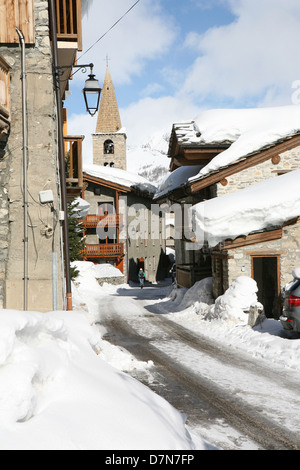 Val d'Isere vielle village vieux village Savoie France Banque D'Images