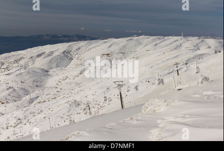 Téléphérique sur le mont Hermon en hiver, Israël Banque D'Images