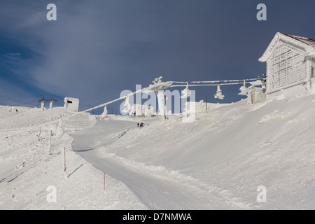 Téléphérique sur le mont Hermon en hiver, Israël Banque D'Images