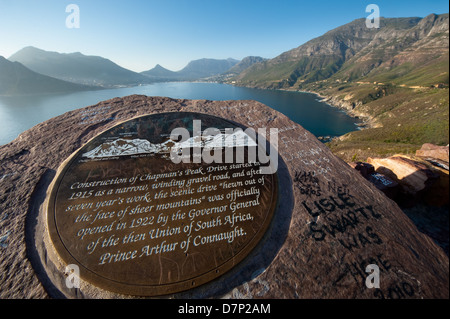 Plaque d'information à un point de vue sur Chapman's Peak Drive, Cape Town, Afrique du Sud Banque D'Images