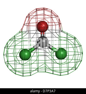 Le phosgène molécule de guerre chimique, la structure chimique. Les atomes sont représentés comme des sphères avec codage couleur classiques Banque D'Images