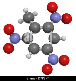 Trinitrotoluène (TNT) molécule explosive, la structure chimique. Les atomes sont représentés comme des sphères avec codage couleur classiques Banque D'Images