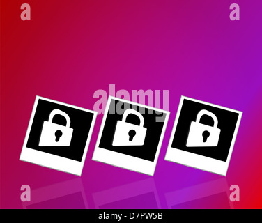 Ensemble de photos vide et d'un cadenas sur résumé fond blanc Banque D'Images