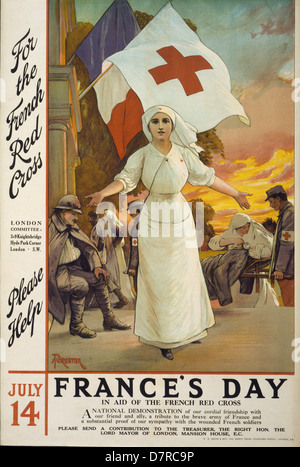 Pour la Croix Rouge Française. Merci de l'aide. Le 14 juillet. Le jour de la France, de l'aide de la Croix Rouge Française Banque D'Images