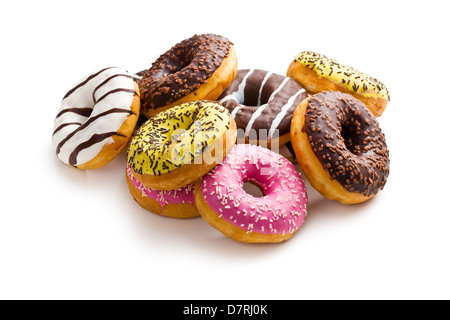 Divers donuts sur fond blanc Banque D'Images