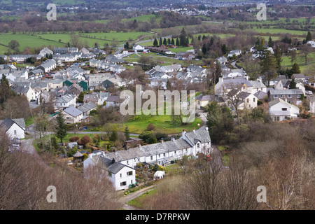 Vue aérienne du village de Braithwaite dans le Lake District, Cumbria. Banque D'Images