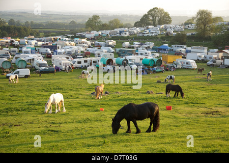 Le terrain de camping à l'Appleby, juste un rassemblement d'été annuel des communautés tsiganes et voyageurs dans la région de Cumbria, Angleterre. Banque D'Images