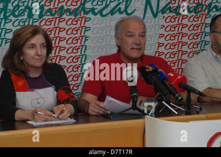 Lisbonne, Portugal. 13 mai, 2013. La CGTP a exprimé l'indignation' 'plus de demandes qu'ils ont été 'couché' sur le gouvernement en matière de réductions de dépenses publiques nouvelles, notamment sur les pensions, accusant le ministre, M. Paulo Portas de 'illusions' sur la question. Crédit : Luis Nunes/Alamy Live News Banque D'Images