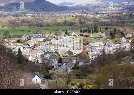 Vue aérienne du village de Braithwaite dans le Lake District, Cumbria. Banque D'Images