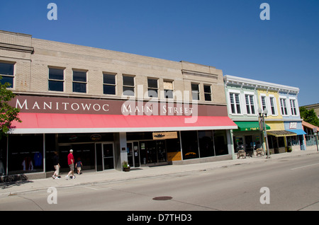 Le Wisconsin, Manitowoc. Le centre-ville historique de Manitowoc, 8e Rue. Banque D'Images