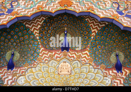 Détail de Peacock Gate, Jaipur, Rajasthan City Palace, Inde Banque D'Images