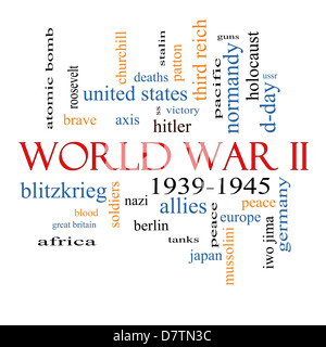 La Seconde Guerre mondiale mot Concept Cloud avec beaucoup de termes comme des fusils, axe, alliés, victoire et plus encore. Banque D'Images