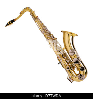 Saxophone sur le fond blanc Banque D'Images