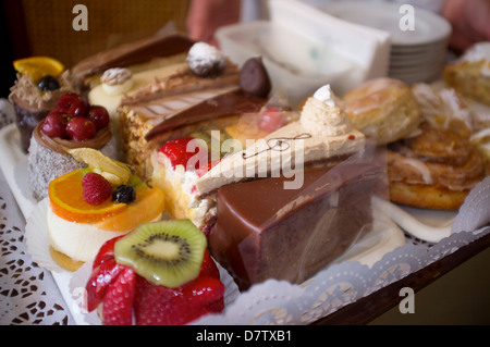 Un plateau de pâtisseries au café Tomaselli, Altstadt, Salzbourg, Autriche Banque D'Images