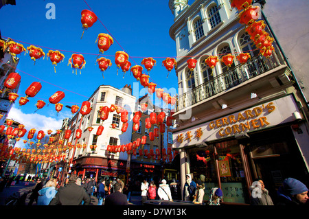 Les célébrations du Nouvel An chinois dans Chinatown, Londres, Angleterre, Royaume-Uni Banque D'Images