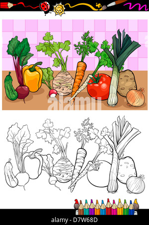 Livre de coloriage ou une page de bande dessinée de vulgarisation de légumes Groupe Objet alimentaire pour les enfants de l'Éducation Banque D'Images