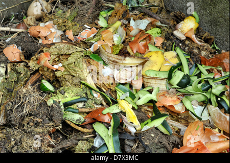 Les déchets de la cuisine et du jardin sur un tas de compost. Banque D'Images