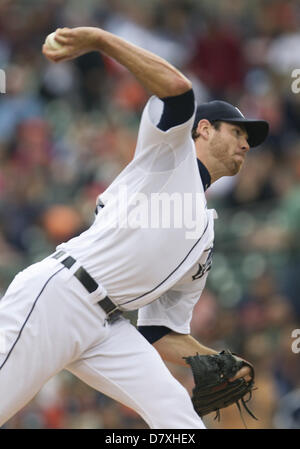 Detroit, Michigan, USA. 14 mai, 2013. Le lanceur partant des Detroit Tigers Doug Fister (58) fournit au cours de pas action de jeu entre la MLB Astros de Houston et les Tigers de Detroit à Comerica Park à Detroit, Michigan. Les Tigres défait les Astros 6-2. Credit : Cal Sport Media /Alamy Live News Banque D'Images