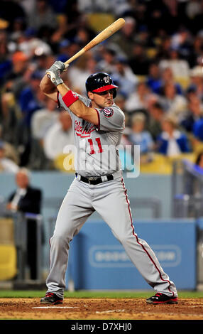 Los Angeles, CA. USA. 14 mai, 2013. Nationals de Washington de troisième but Ryan Zimmerman # 11 au bâton en ligue majeure de baseball pendant les match entre les Dodgers de Los Angeles et les Nationals de Washington au Dodger Stadium..La défaite des Dodgers de Los Angeles, les Nationals de Washington 2-0.Louis Lopez/CSM/Alamy Live News Banque D'Images