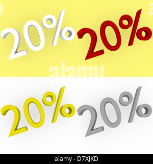 Le Rendu 3D de 20 p. 100 en blanc, rouge, argent et or Banque D'Images