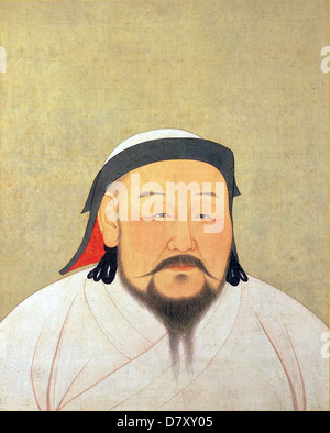 KUBLAI KHAN (1215-1294) chef mongol dans un style chinois, encres de couleur sur soie portrait réalisé peu de temps après sa mort Banque D'Images