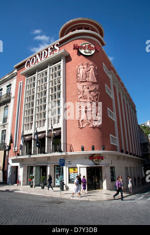 Hard Rock Café (anciennement Condes cinema ), Av. da Liberdade / Praca dos Restauradores, centre-ville, Lisbonne, Portugal Banque D'Images