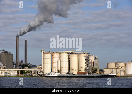 L'énergie au charbon végétal à container terminal et la rivière en premier plan, Amsterdam, Pays-Bas, Europe Banque D'Images