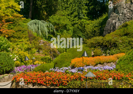 Jardin en contrebas, les Jardins Butchart, Victoria, Colombie-Britannique, Canada Banque D'Images