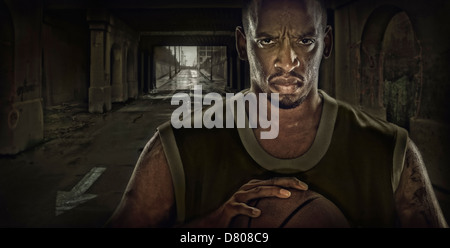 Illustration de joueur de basket-ball américain africain dans tunnel permanent Banque D'Images