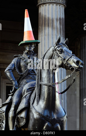 Duc de Wellington, Glasgow, statue et cône de circulation, Galerie d'art moderne, centre-ville de Glasgow, Royal Exchange Square / Queen Street, Écosse, Royaume-Uni Banque D'Images
