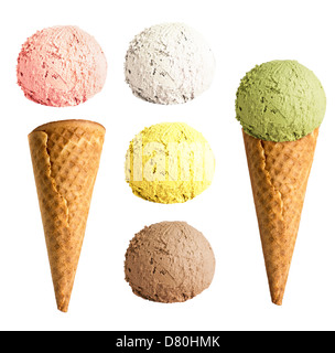 Ice cream cone set isolated Banque D'Images