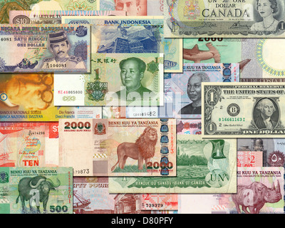 Billets de différents pays qui se chevauchent Banque D'Images