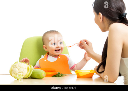 Mère nourrir bébé fille Banque D'Images