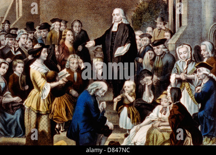 John Wesley prédication sur ses pères tombe : dans l'église de triage à Epworth Dimanche 6 Juin 1742 Banque D'Images