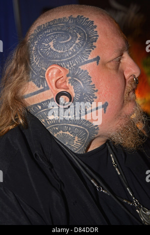 Paul Booth un homme avec des tatouages visage à la 16e Convention de Tatouage de la ville de New York à Manhattan. Banque D'Images