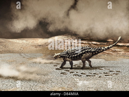 Un Saichania chulsanensis dinosaure est pris dans une tempête de sable. Banque D'Images