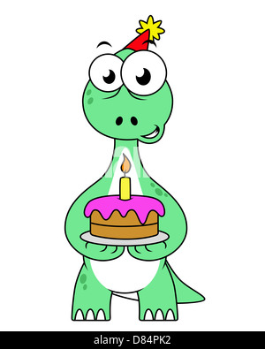 Illustration d'un brontosaure avec un gâteau d'anniversaire. Banque D'Images